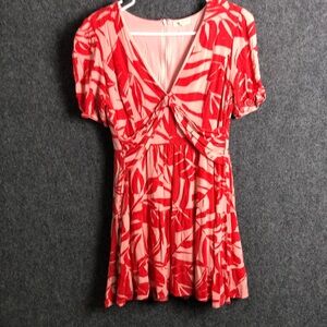 Shop Stevie Red Patterned Women's mini Dress sz L large Baby doll Y2K lined
